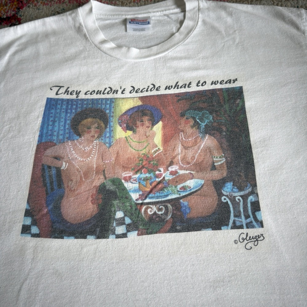 Vintage 90s They Couldn't Decide What to Wear Graphic T Shirt Mens L White Hanes - Picture 5 of 9